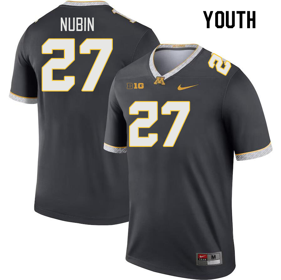 Youth #27 Tyler Nubin Minnesota Golden Gophers College Football Jerseys Stitched-Charcoal